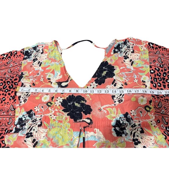 Maaji Kaftan Cover-Up Floral Animal Print Tunic Dress Peach Black Women Size M - Picture 6 of 8